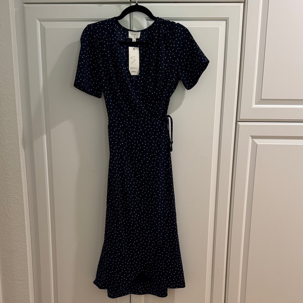 Everly Midnight Blue Midi Dress with White Dots